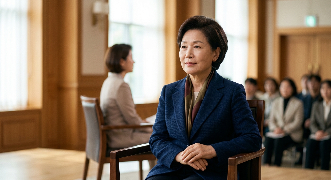 대화 중 차분하게 설명하며 선을 긋는 직장인의 모습