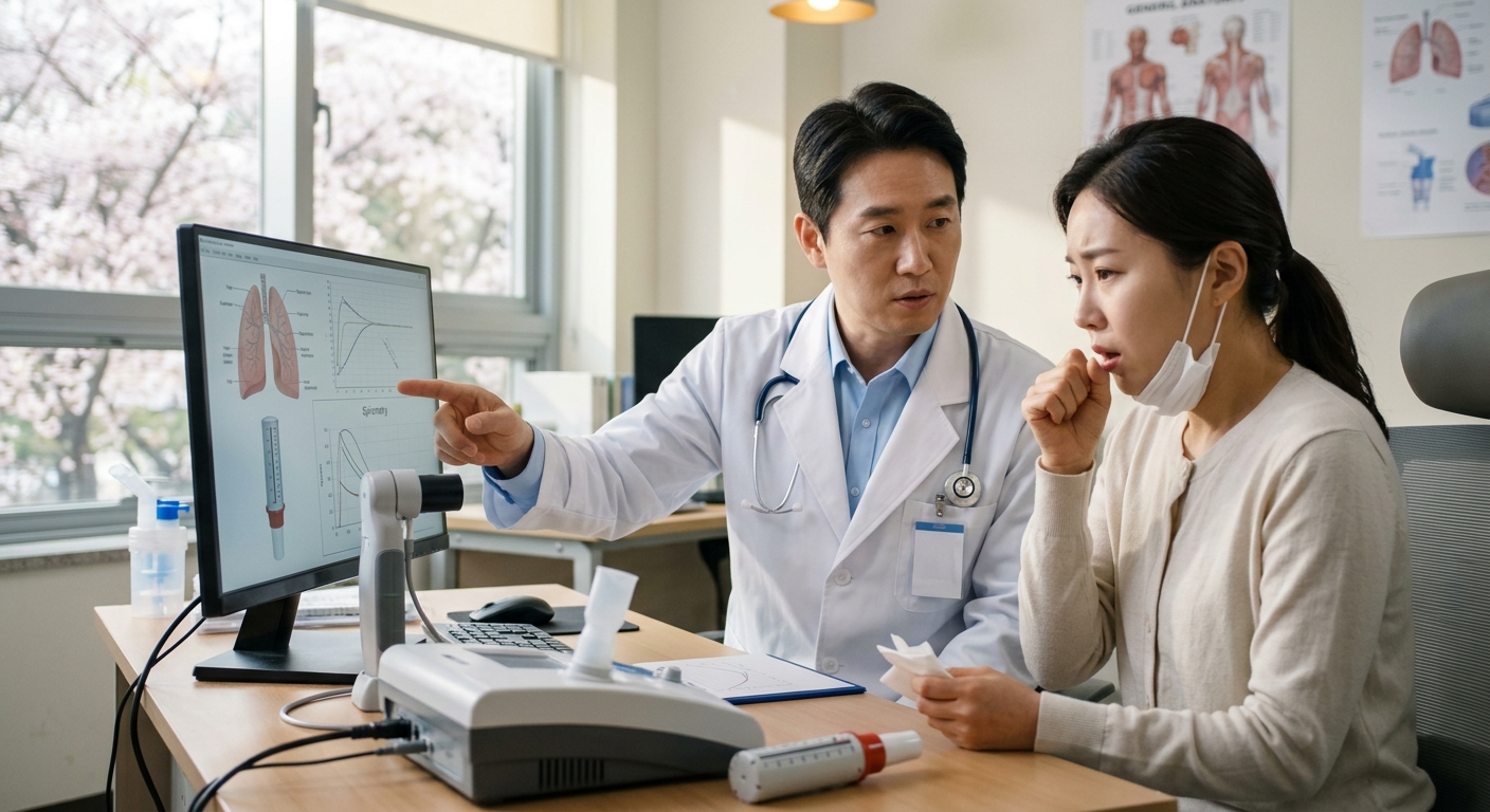 병원에서 폐기능 검사를 받는 환자의 모습