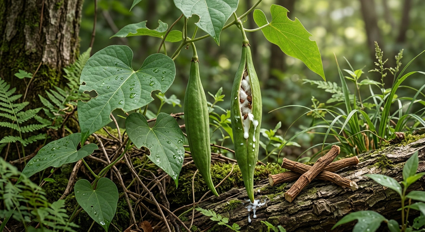 야생 박주가리 채취 시 주의사항을 떠올리게 하는 식물 손질 장면