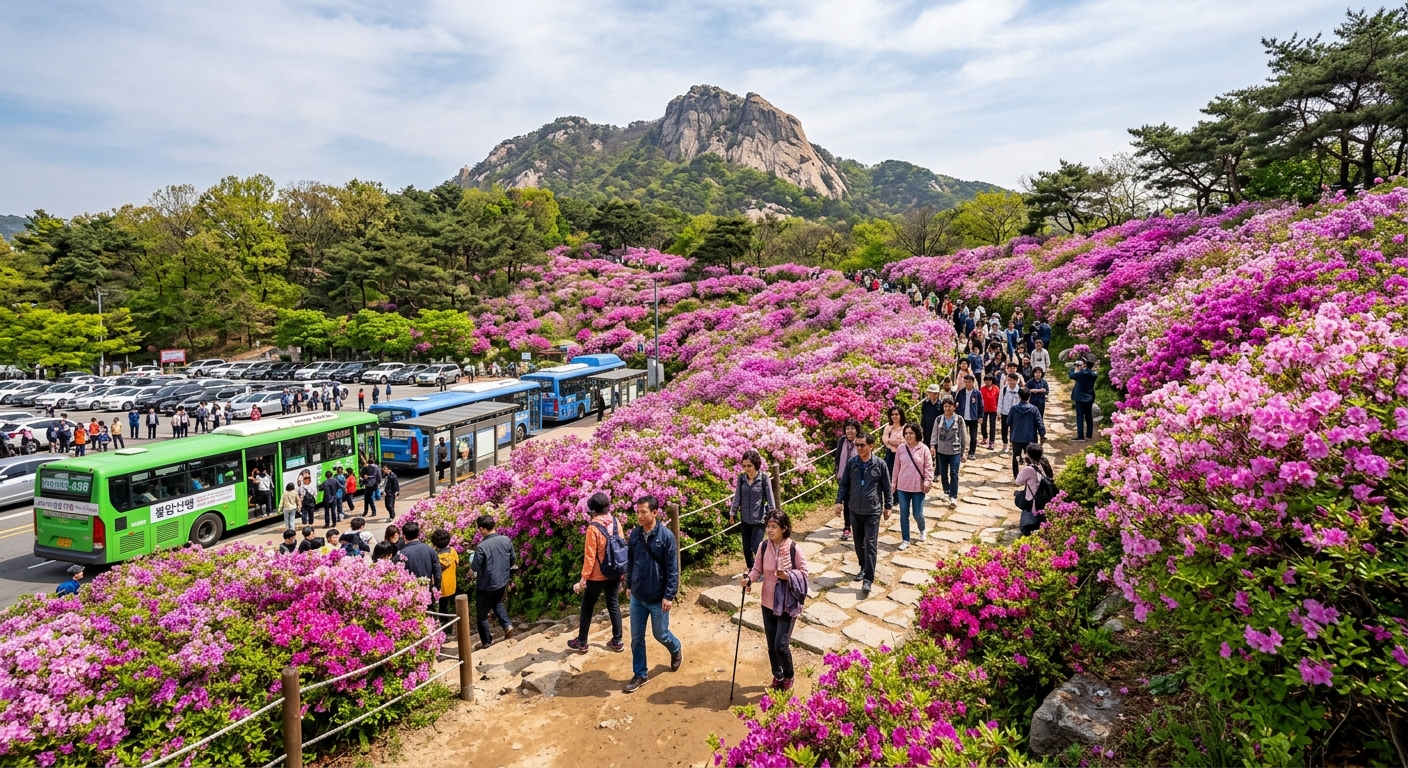 불암산 힐링타운으로 향하는 산책로와 입구 주변 이동 동선 모습