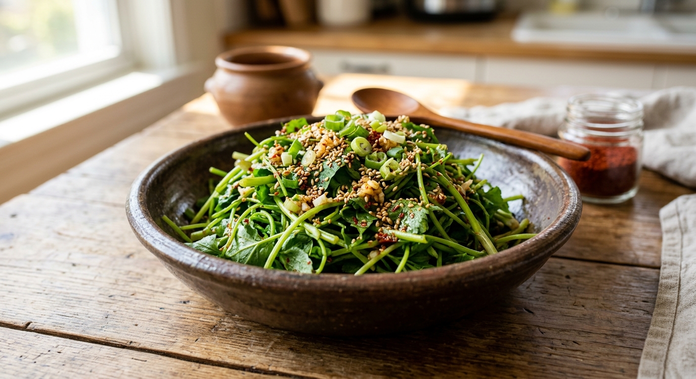 간장과 참기름 양념으로 가볍게 버무린 참나물 무침