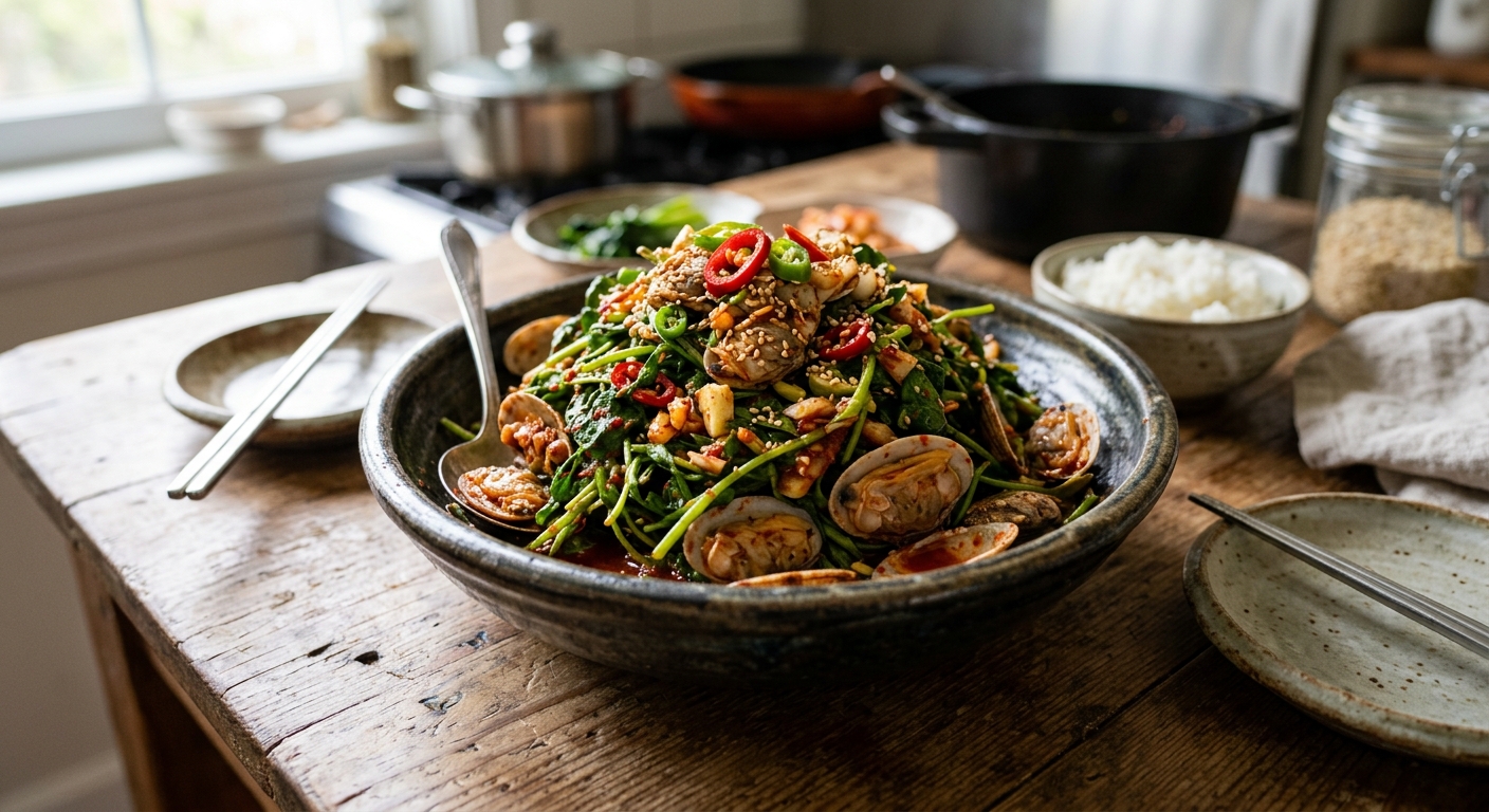 고춧가루 간장 식초 참기름으로 만든 냉이바지락무침 양념 재료