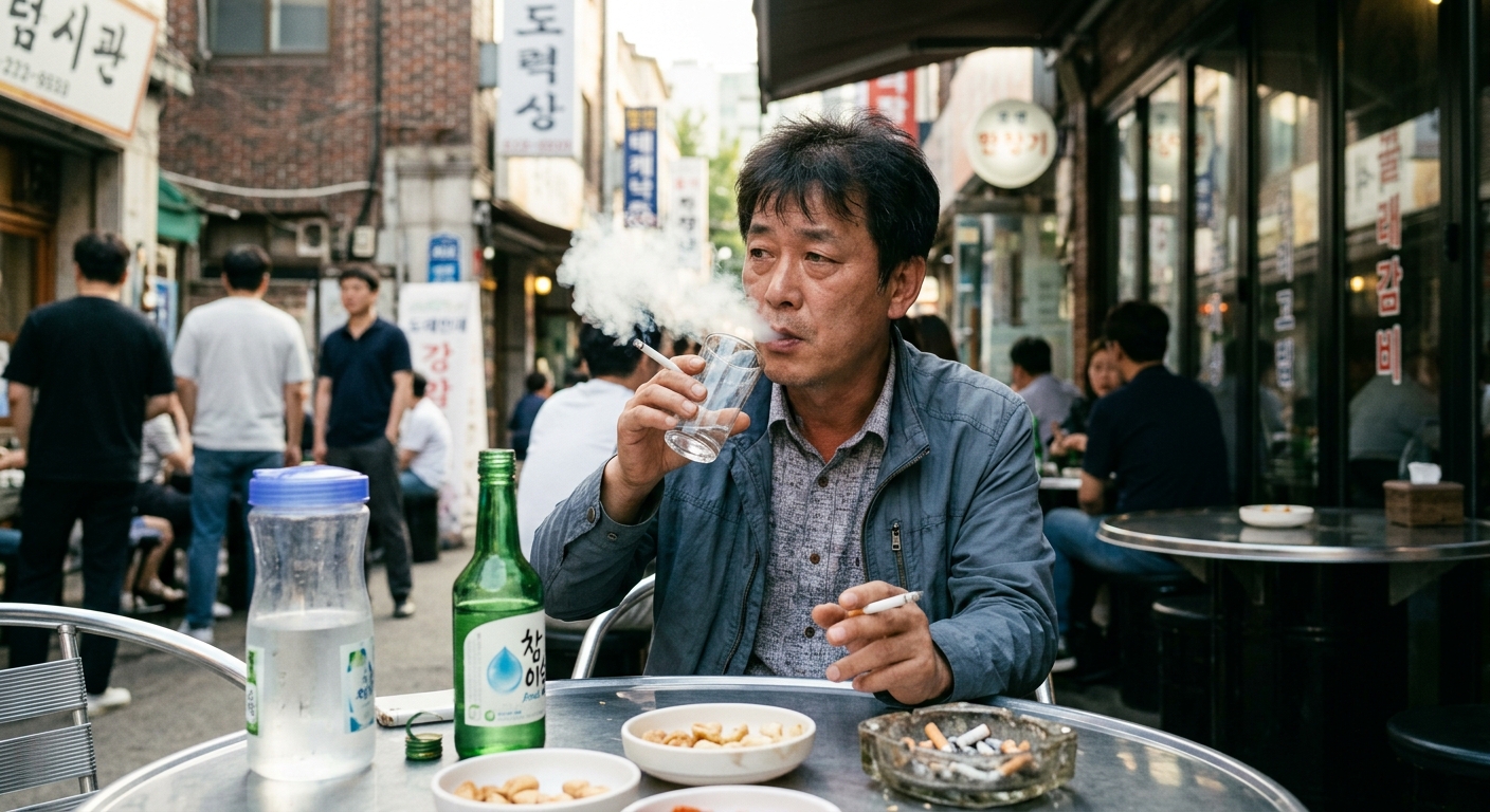 술잔과 담배가 함께 놓인 장면으로 음주와 흡연의 위험성을 나타낸 이미지