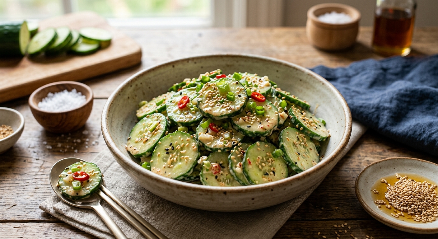 볼 안에서 으깬 참깨와 마요네즈, 간장, 식초를 섞어 소스를 만드는 장면