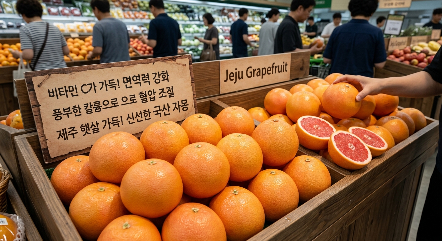 반으로 자른 자몽과 영양감 있는 과육을 클로즈업한 이미지