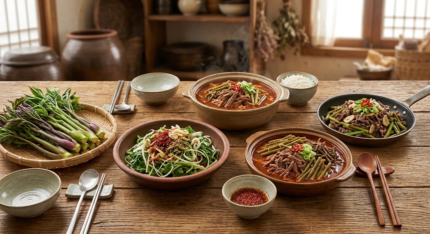 눈개승마 무침과 비빔밥, 육개장 재료로 활용한 다양한 한식 요리