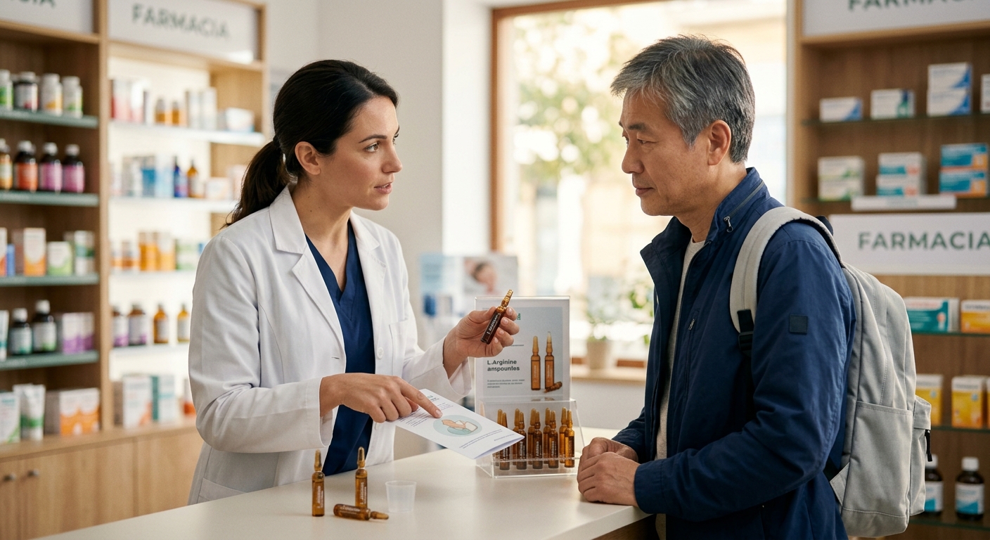 아르기닌 앰플의 성분표를 꼼꼼히 확인하는 손