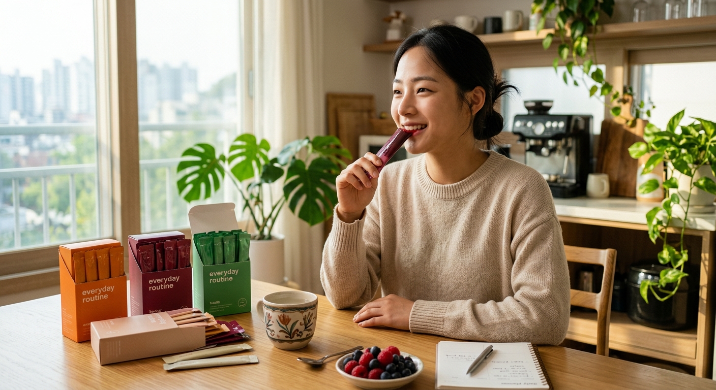 세 가지 종류의 스틱젤을 상황별로 나눠 놓은 데일리 루틴 이미지