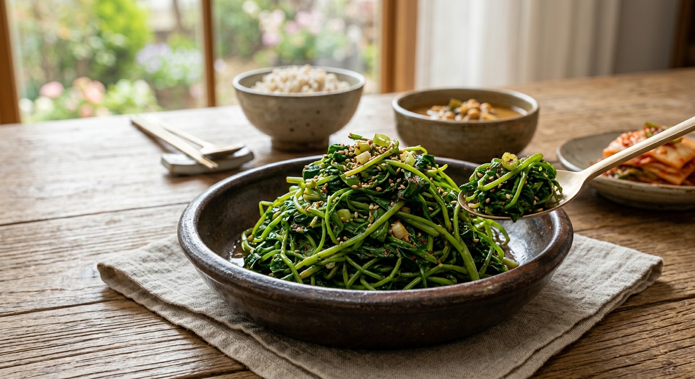 참기름과 간장으로 담백하게 무친 황새냉이 나물 반찬