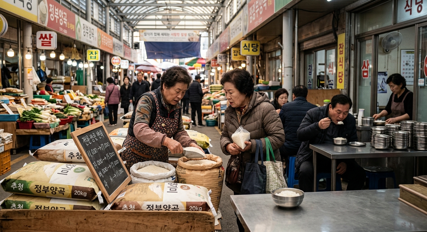 정부 비축미와 마트 판매용 쌀이 연결되는 유통 이미지