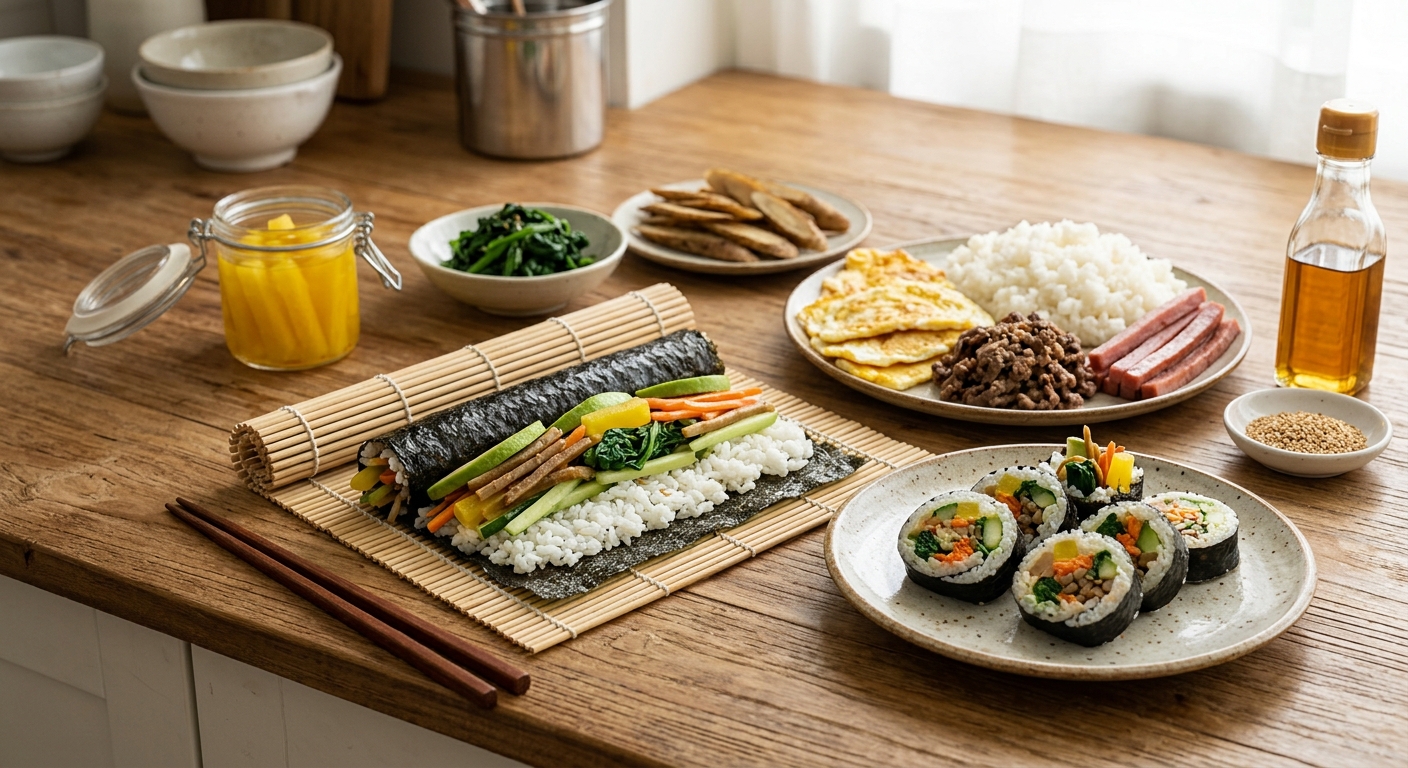 현미밥과 채소, 계란으로 만든 홈메이드 저칼로리 김밥