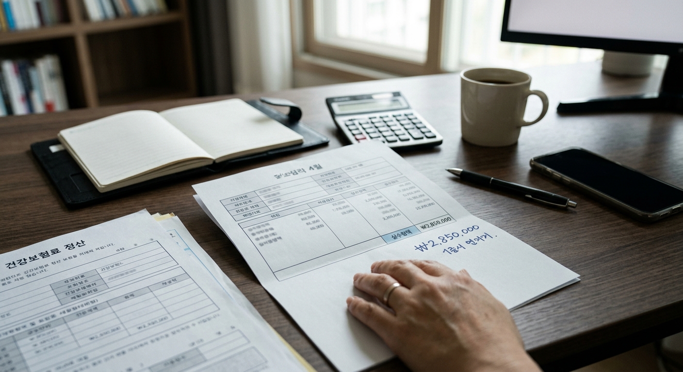 건강보험료 환급이 반영되어 실수령액이 늘어난 급여명세서를 보는 직장인