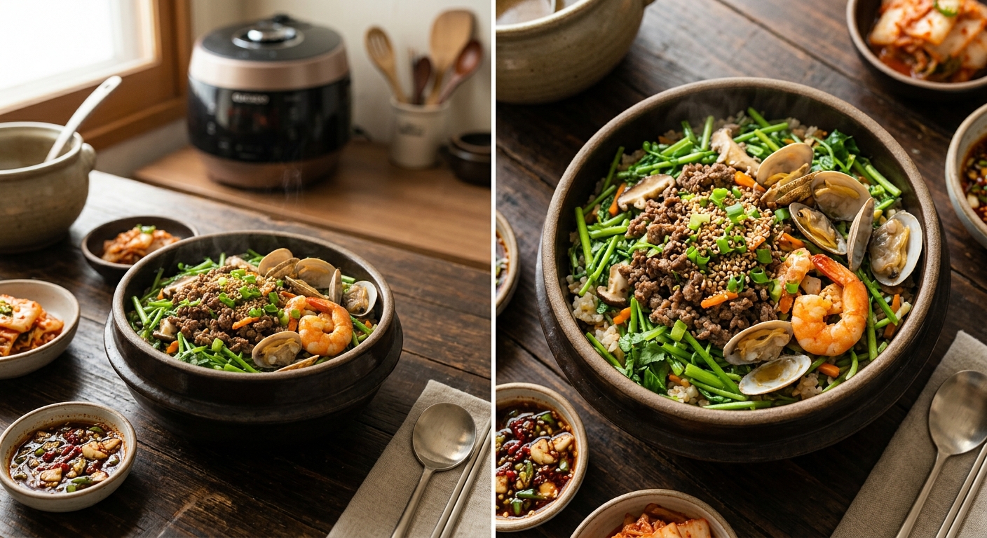 소고기와 바지락을 활용해 다양하게 만든 미나리밥 응용 예시