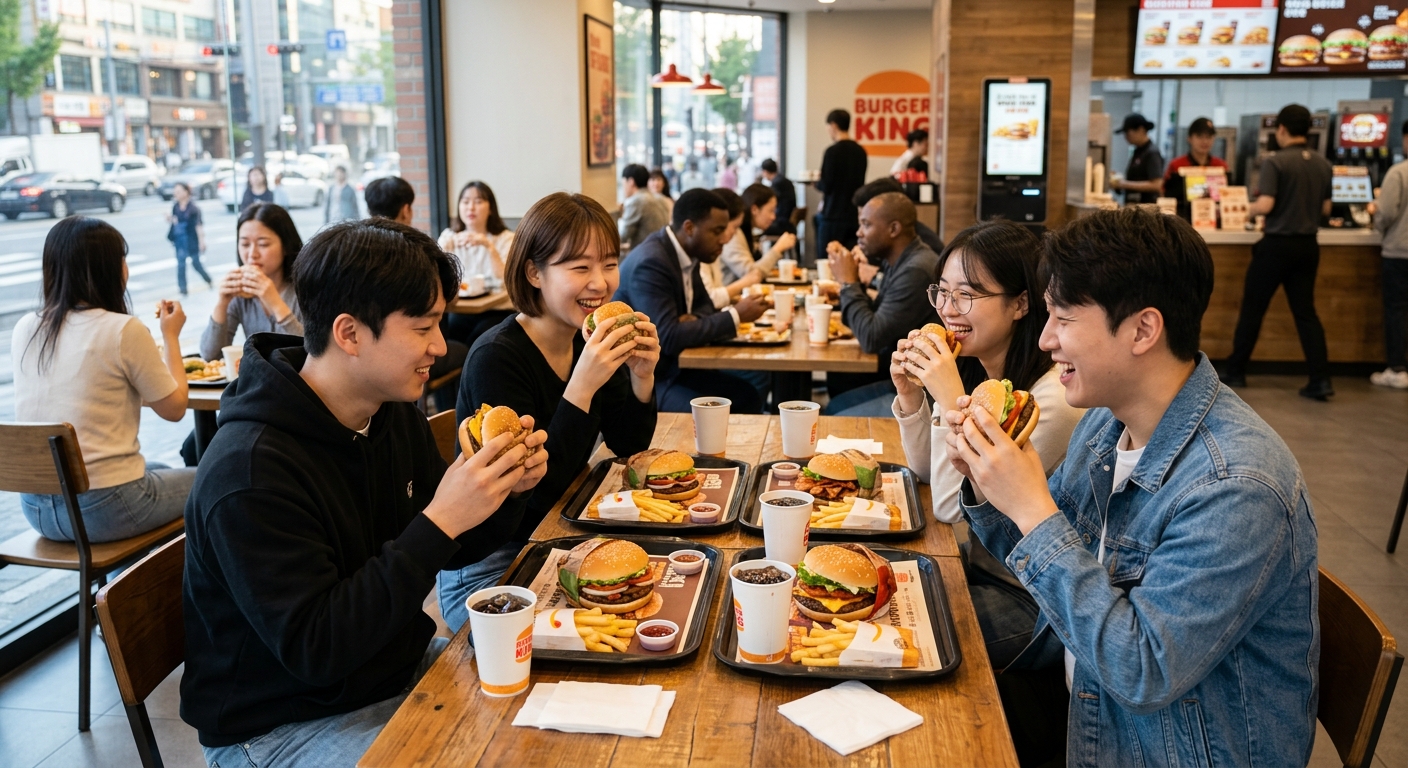버거킹 매장 방문 전 할인 기간과 주문 계획을 세우는 모습