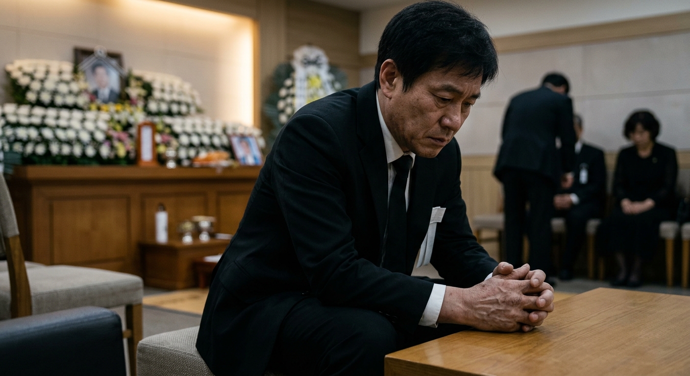 병실과 가족의 돌봄을 떠올리게 하는 차분하고 무거운 분위기의 이미지