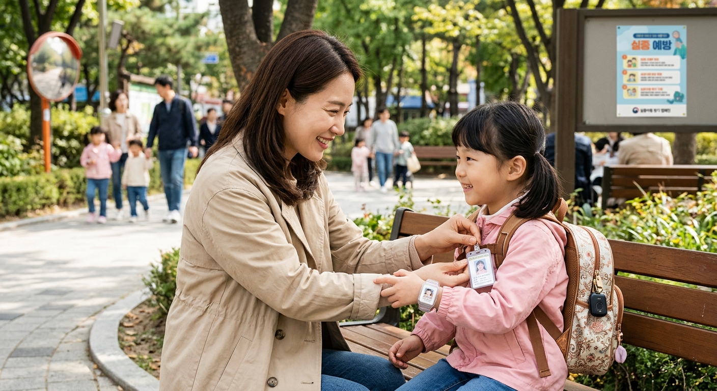 보호자와 아이가 외출 전 안전 수칙을 확인하는 장면
