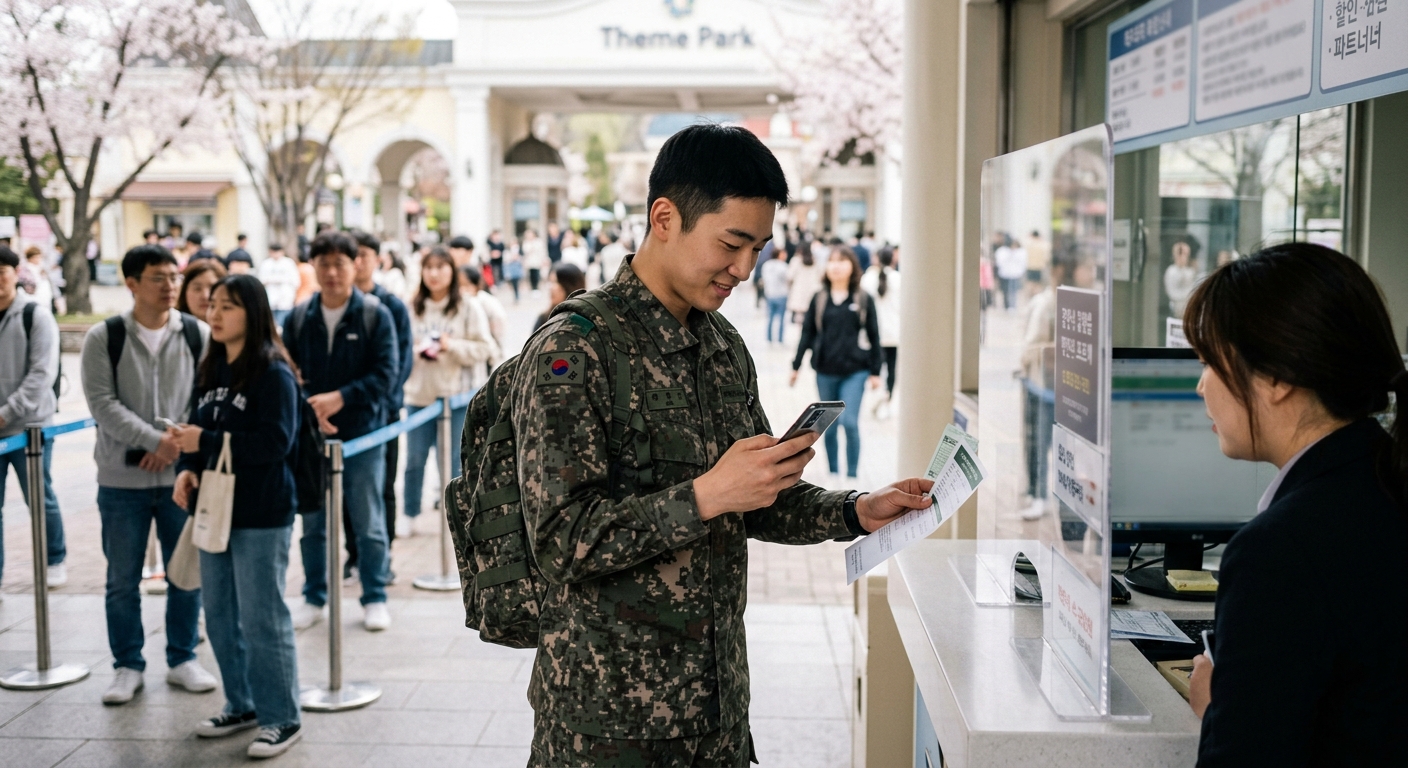 지도와 스마트폰을 보며 예비군 할인 나들이 코스를 계획하는 모습