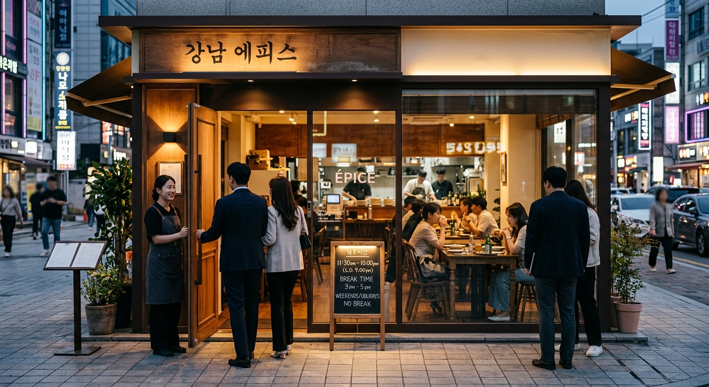 레스토랑 운영 시간과 예약 체크가 중요한 강남 맛집 방문 준비 이미지