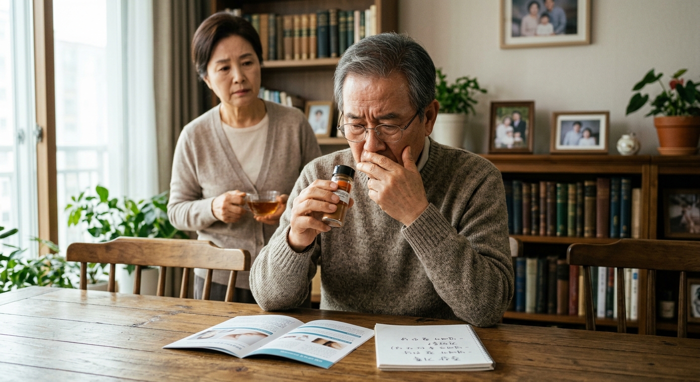 메모를 들고 전문의 상담을 기다리는 보호자와 부모님의 모습