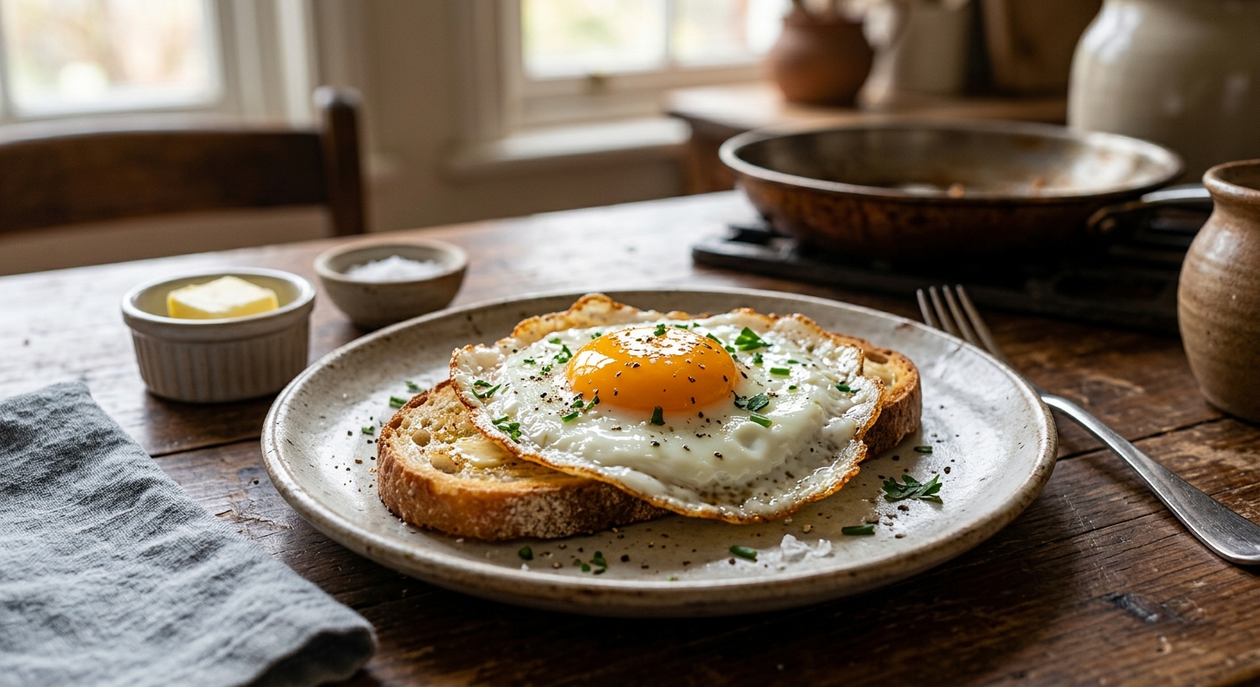 노릇하게 적당히 익은 계란후라이가 접시에 담긴 모습