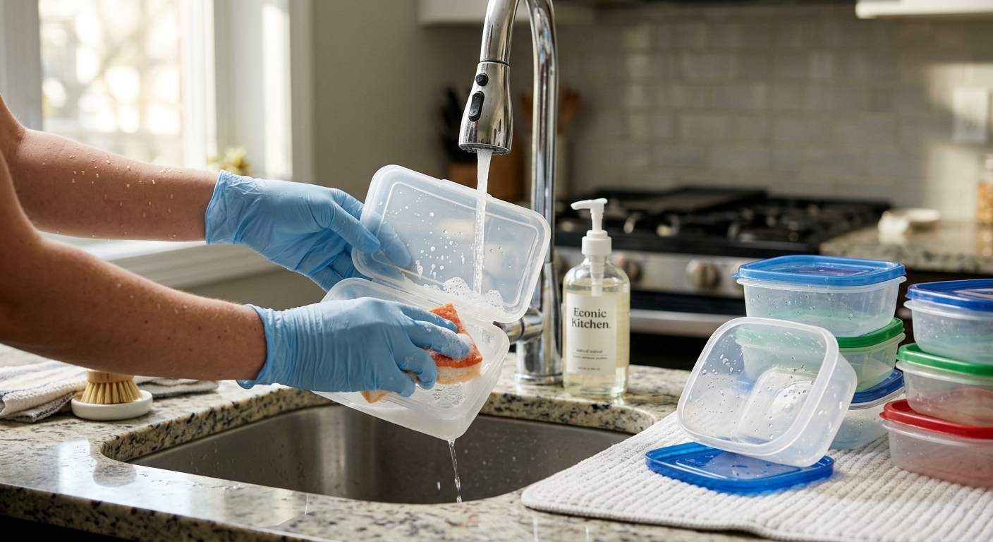 깨끗이 세척한 샌드위치 케이스를 건조하고 있는 모습