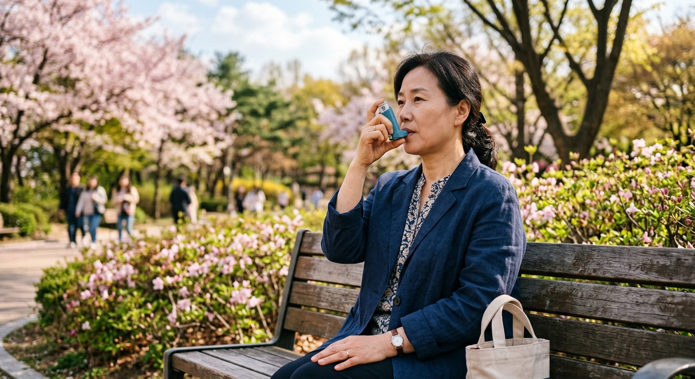 흡입기 사용법을 안내받는 환자의 모습