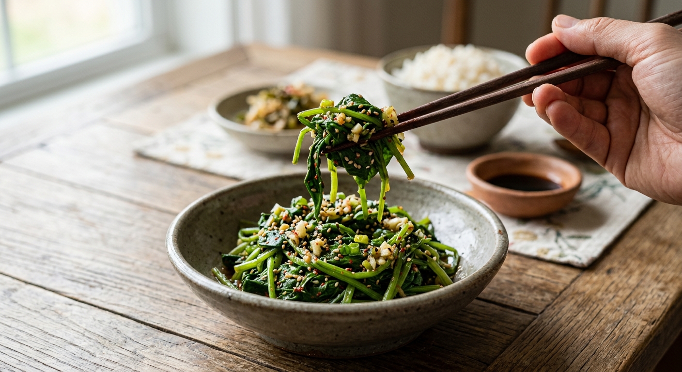 참기름과 들깨가루로 무쳐낸 질경이 나물 완성 사진