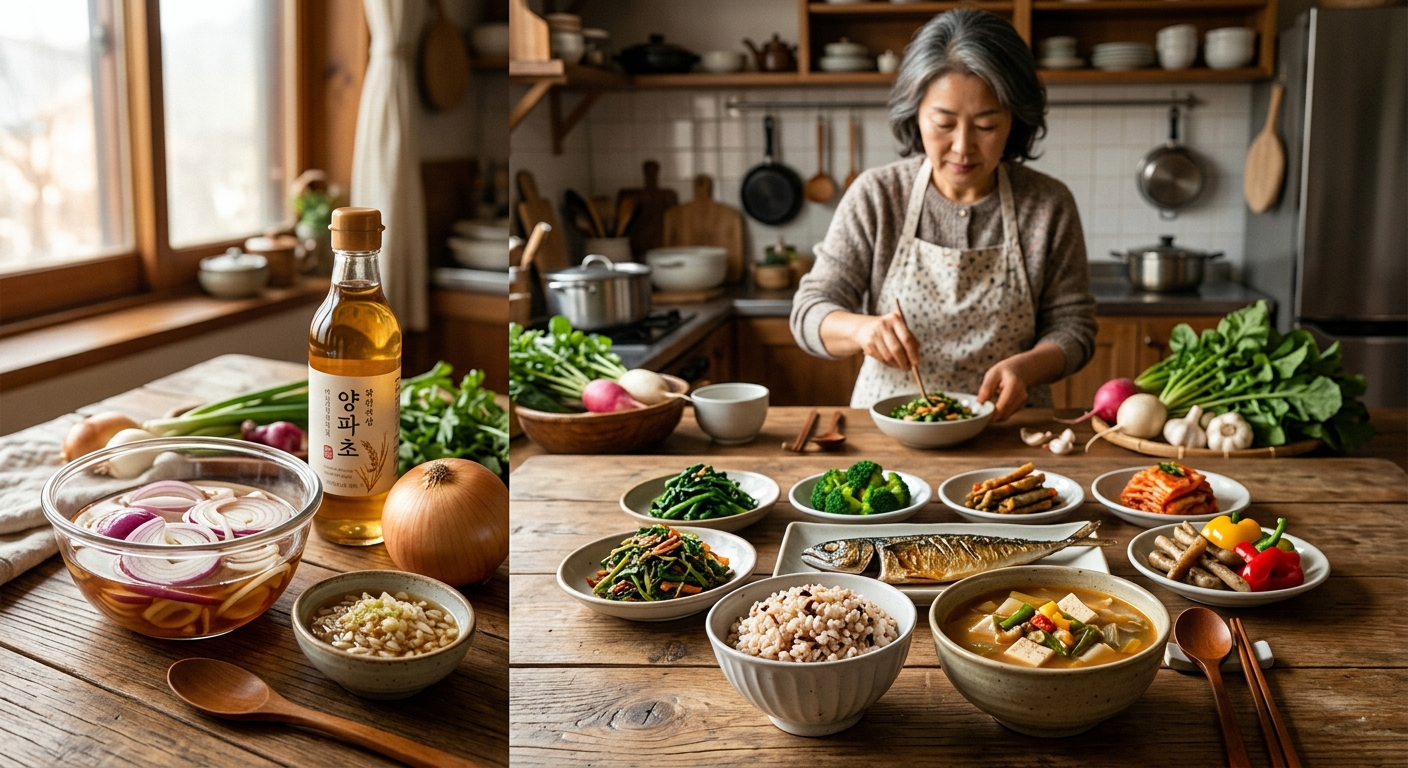 채소와 단백질, 곡물이 균형 있게 담긴 건강한 한 끼 식사