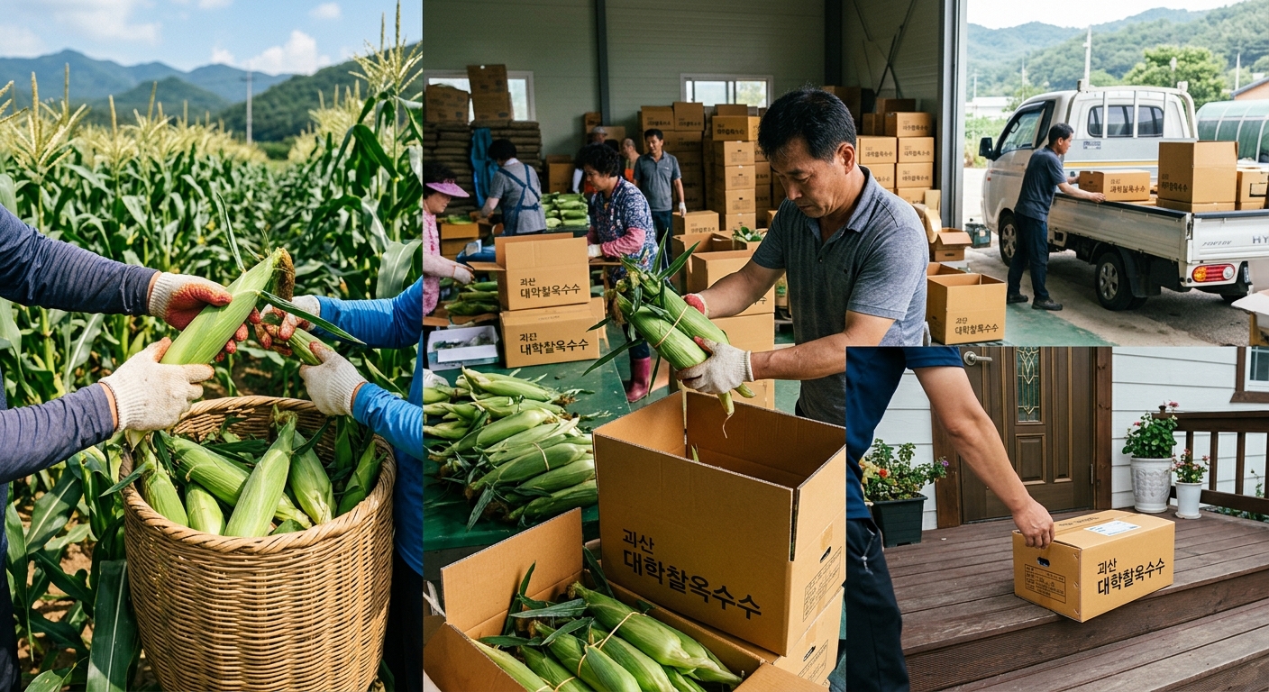 수확 직후 선별되어 상자에 담긴 괴산 찰옥수수