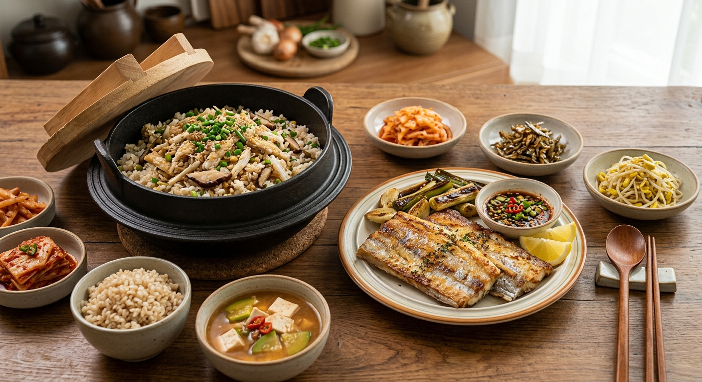 잘 구운 갈치 순살을 따뜻한 밥 위에 올리고 쪽파를 더한 갈치 덮밥 모습