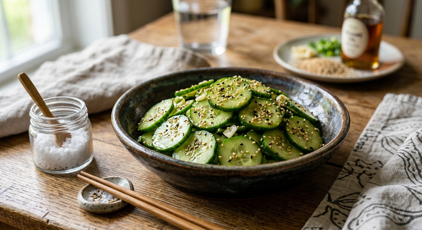 완성된 오이참깨무침을 작은 그릇에 담아 바로 먹기 좋게 준비한 모습