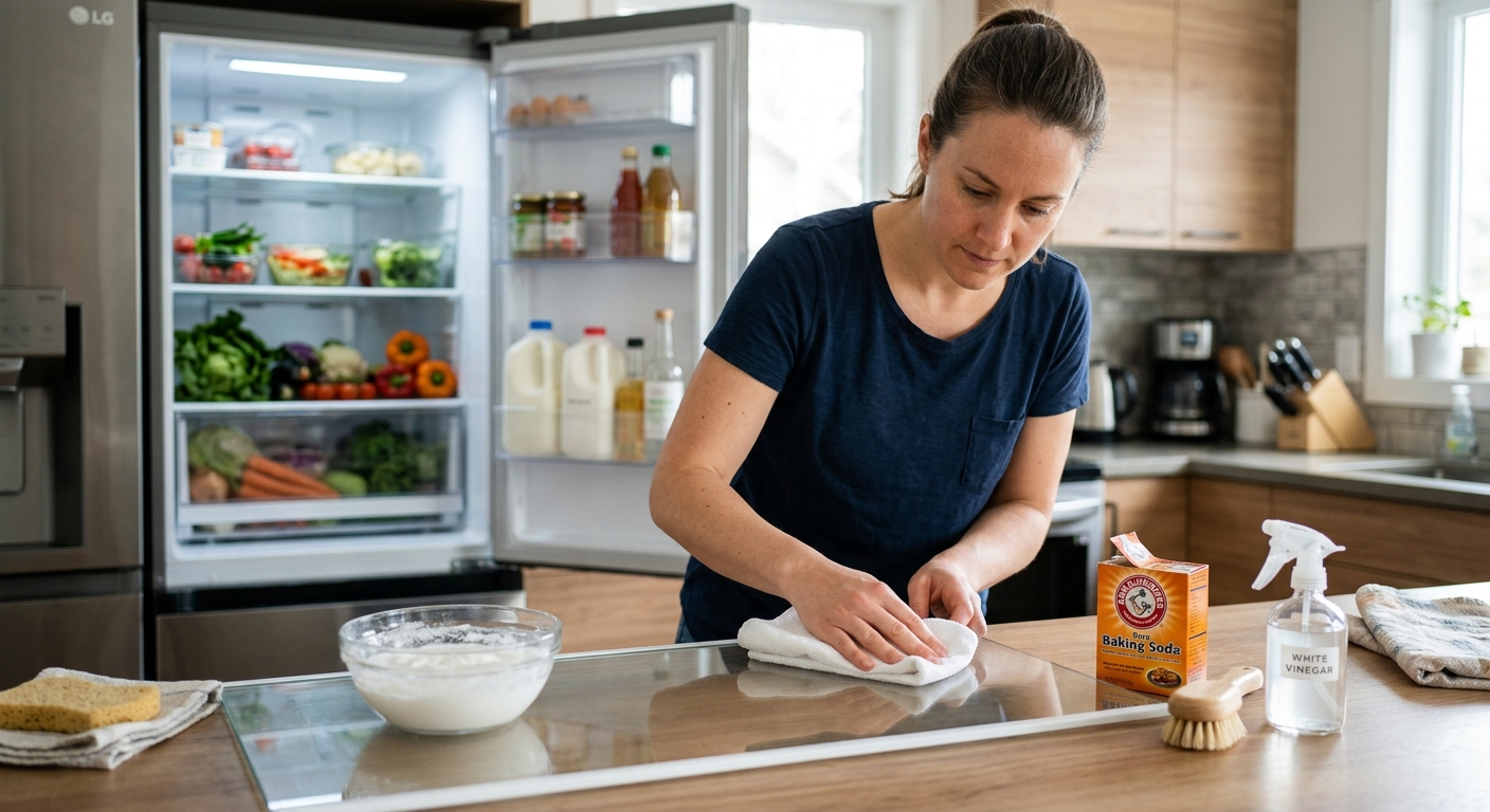 냉장고에 넣기 전 반찬통과 음료병 바닥을 닦아 정리하는 모습