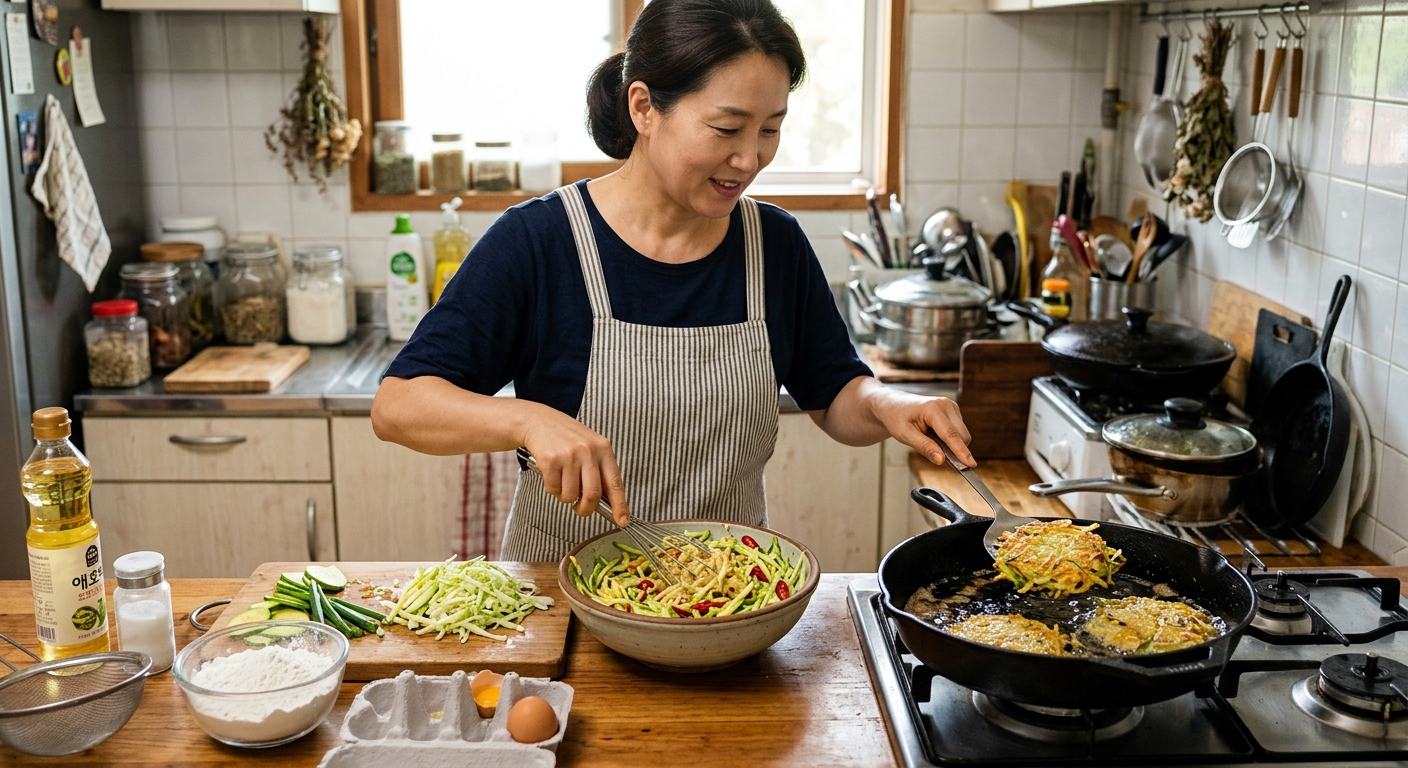 애호박 양배추전에 당근과 부추를 추가한 응용 버전
