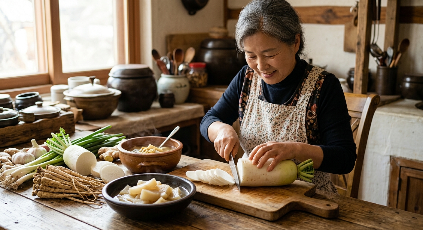 기관지 관리용 따뜻한 차와 건강 식재료를 준비한 이미지