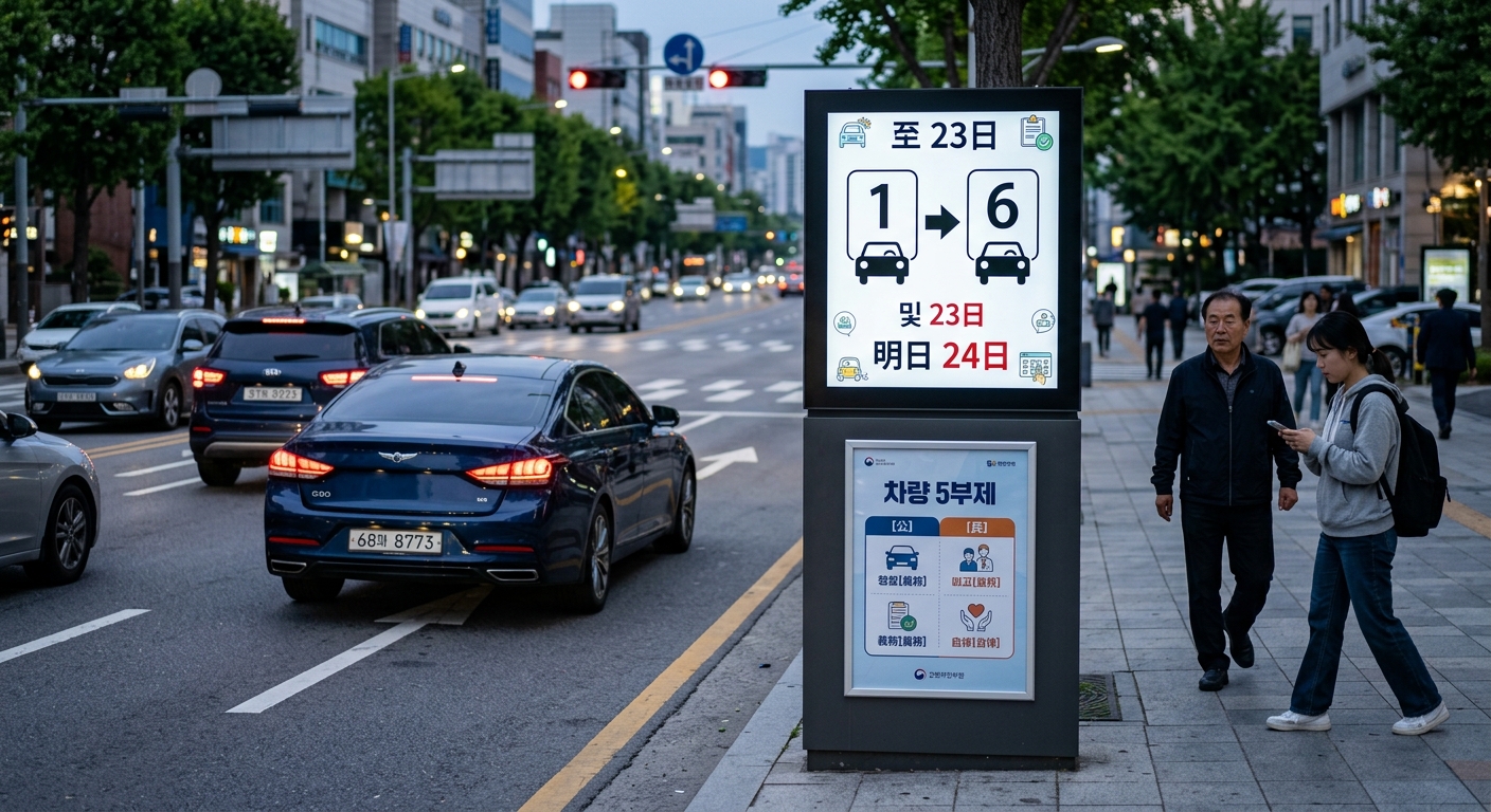 도심 교통 흐름과 친환경 이동수단 변화를 상징하는 미래형 도시 이미지