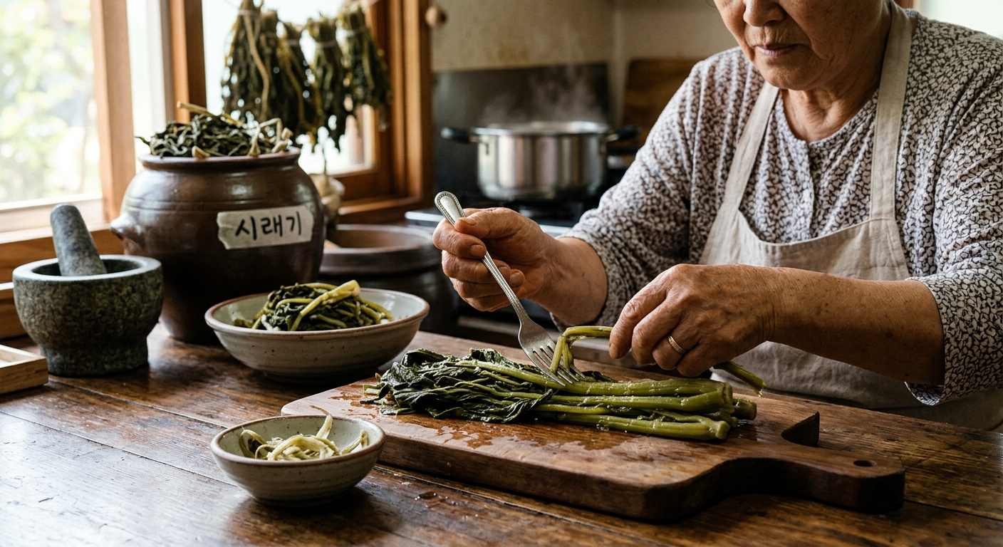 손질한 시래기를 소분해 냉동 보관하는 모습