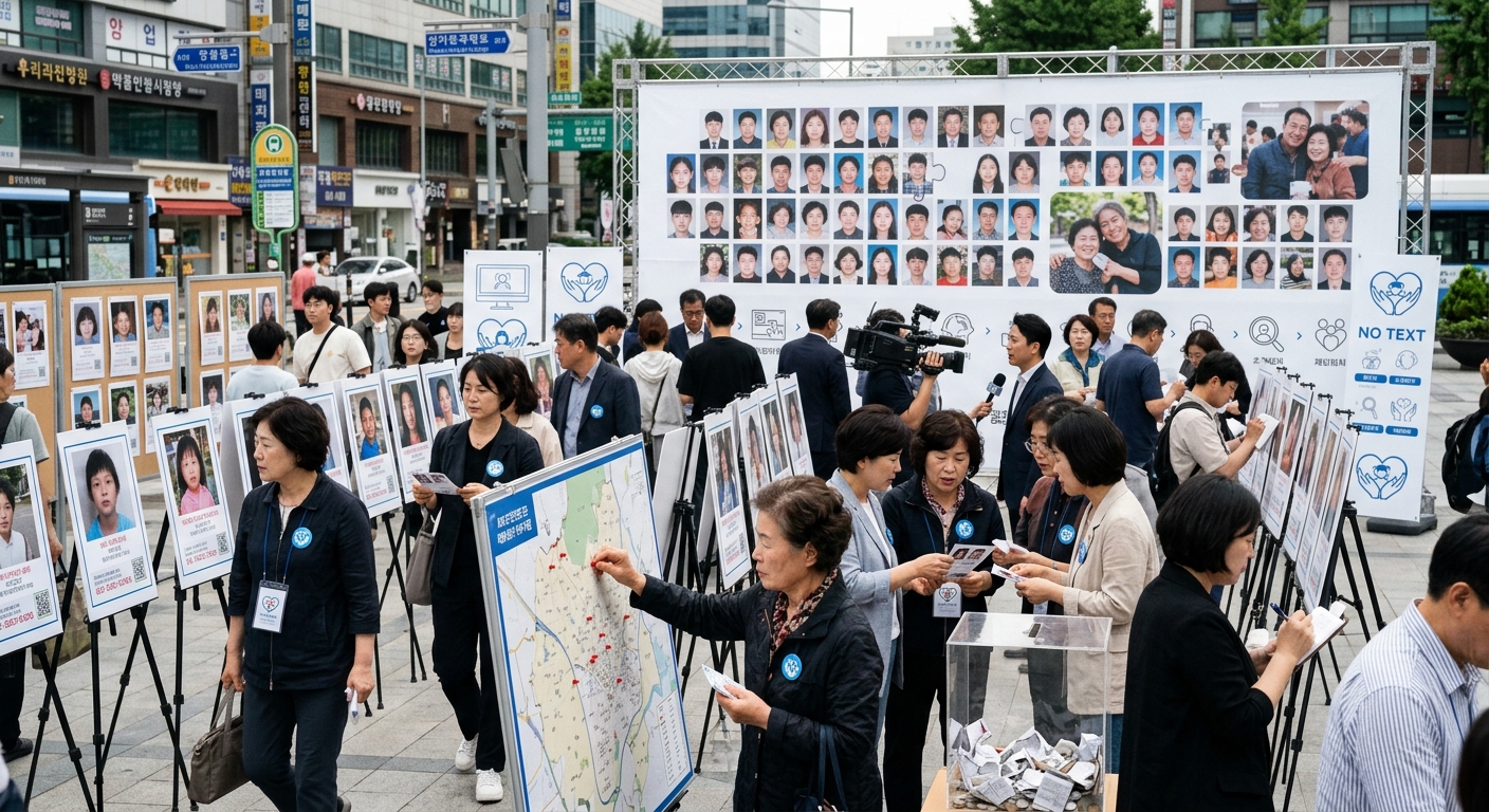 실종아동 캠페인 게시물을 함께 보고 기억하는 시민들의 모습