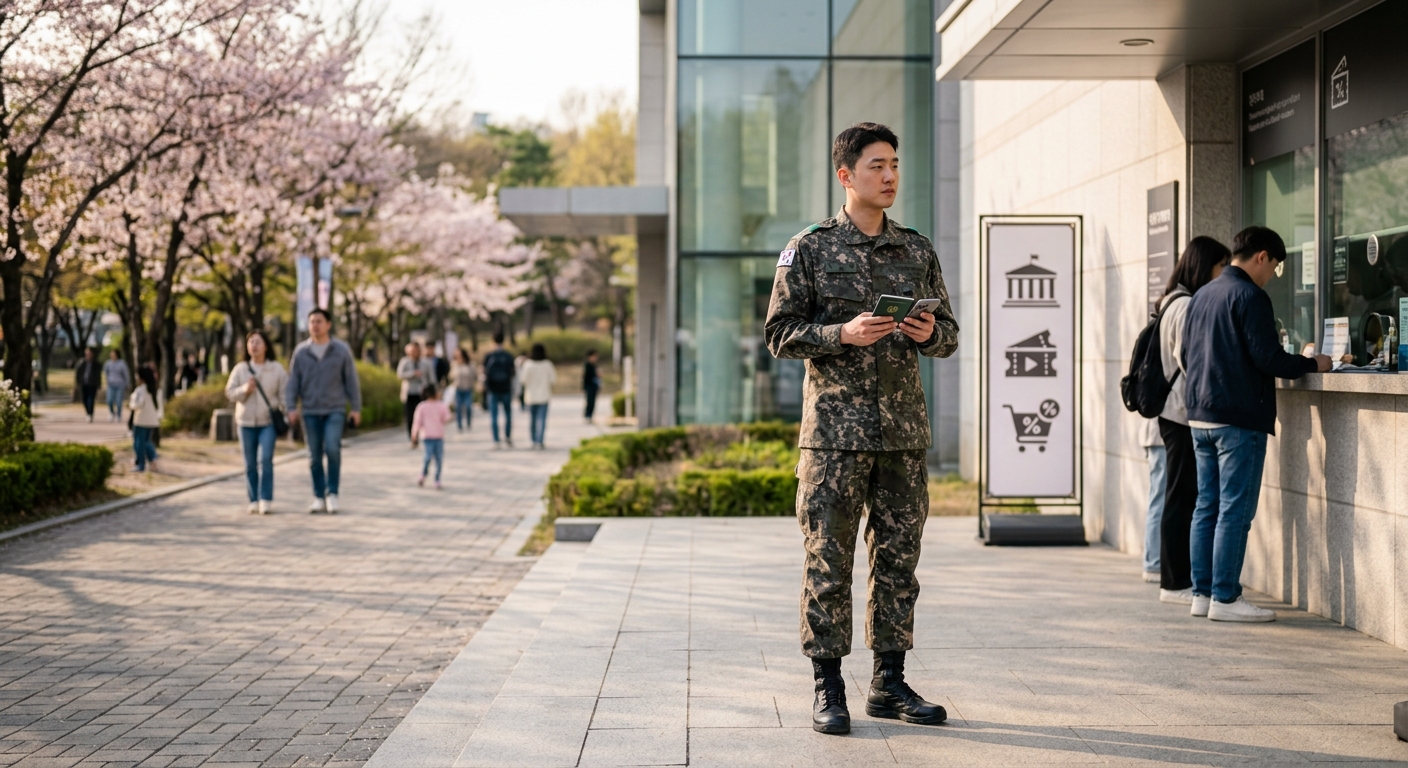봄나들이를 즐기는 가족과 연인, 그리고 예비군 할인 혜택을 활용하는 모습