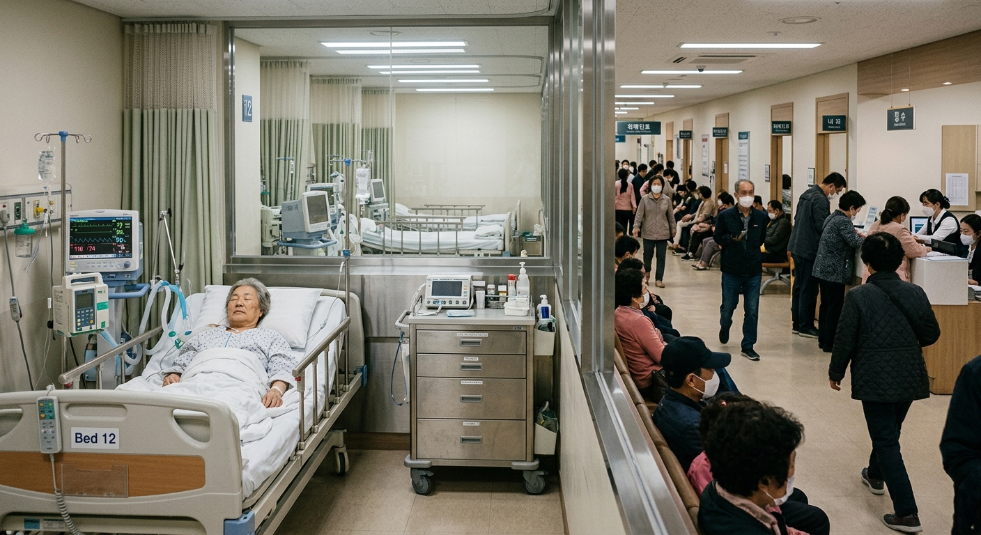 병원 중환자실 복도와 의료 장비가 정돈된 중증 진료 환경 사진
