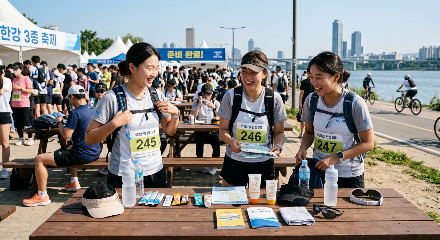 쉬엄쉬엄 한강 3종 축제 참가를 위한 준비물과 복장을 정리한 모습