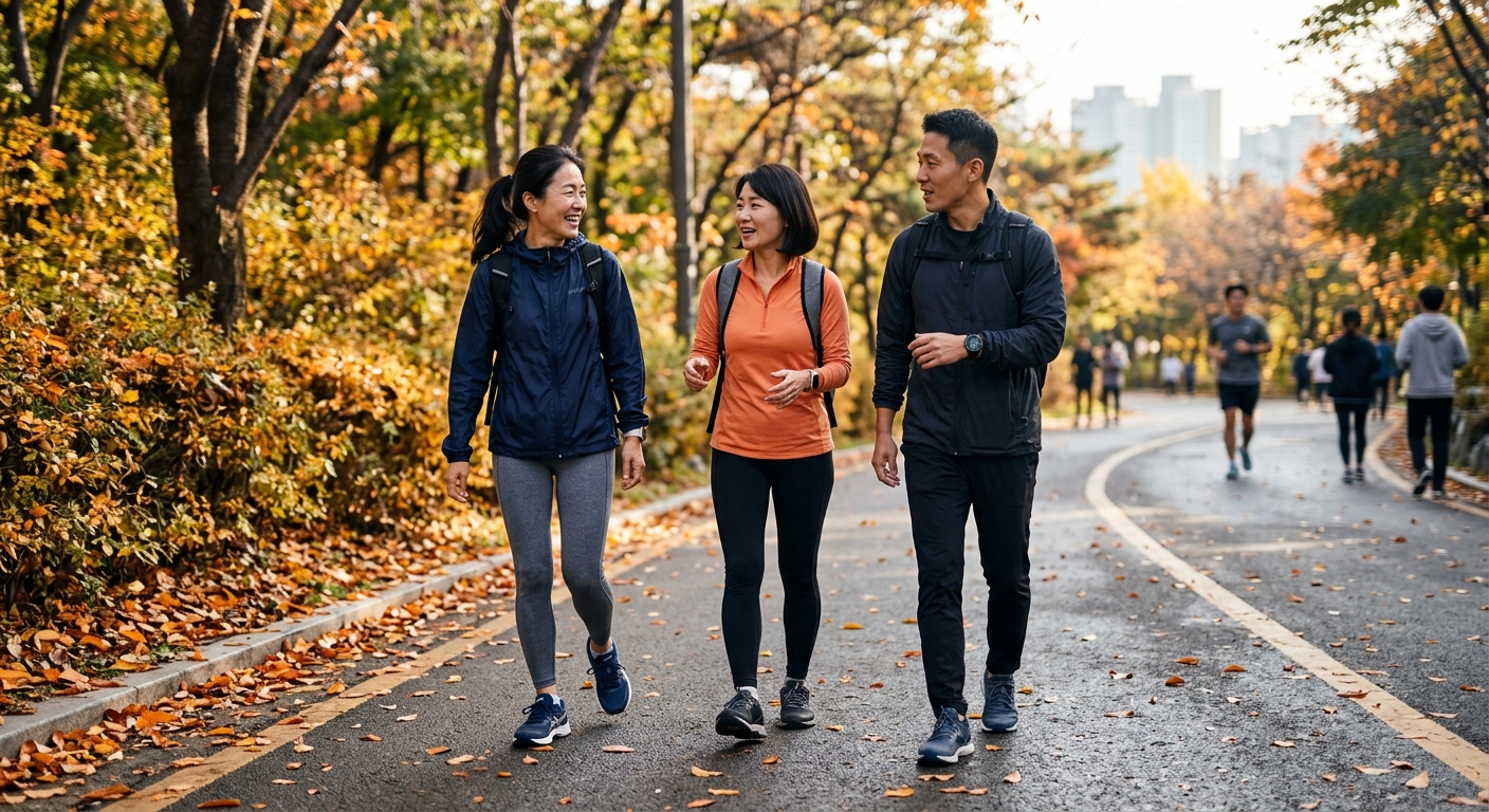 스마트폰으로 하루 걸음 수를 확인하는 사람의 손