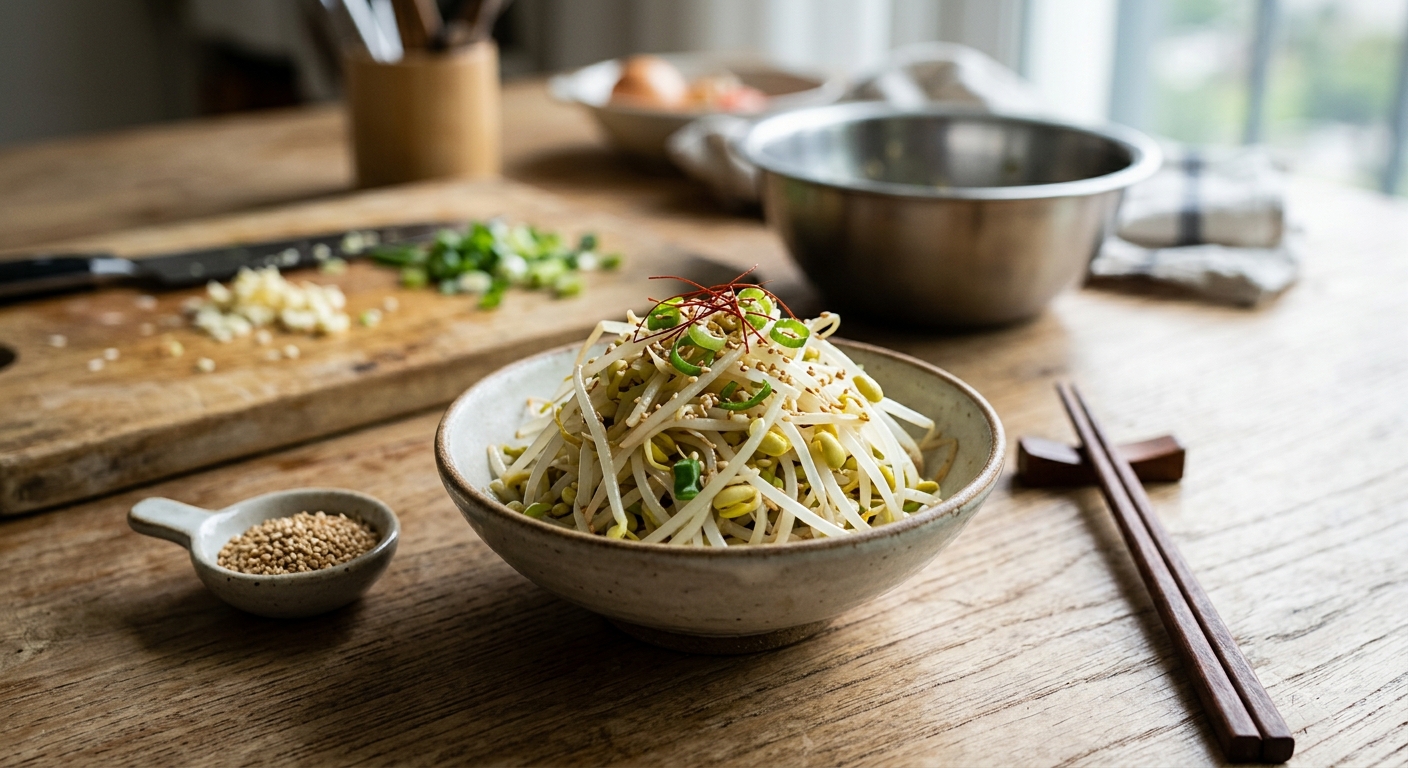 냉장 보관을 위해 밀폐 용기에 담긴 숙주무침 모습