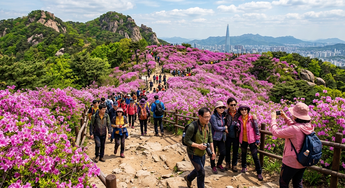 불암산 철쭉제를 편하게 즐기기 위한 산책 복장과 준비물 분위기 이미지