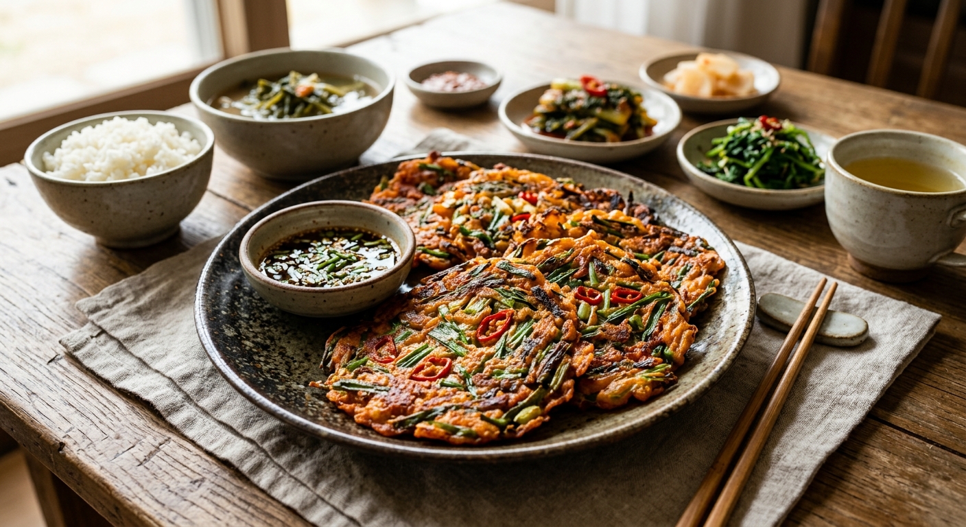 봄철 집밥 메뉴로 어울리는 바삭한 부추장떡 클로즈업