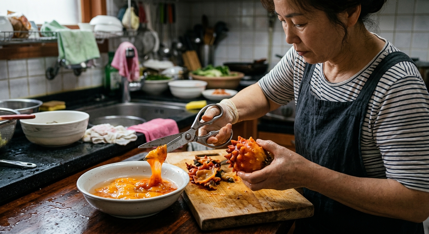 밀폐 용기에 담아 냉장 보관하는 손질 멍게