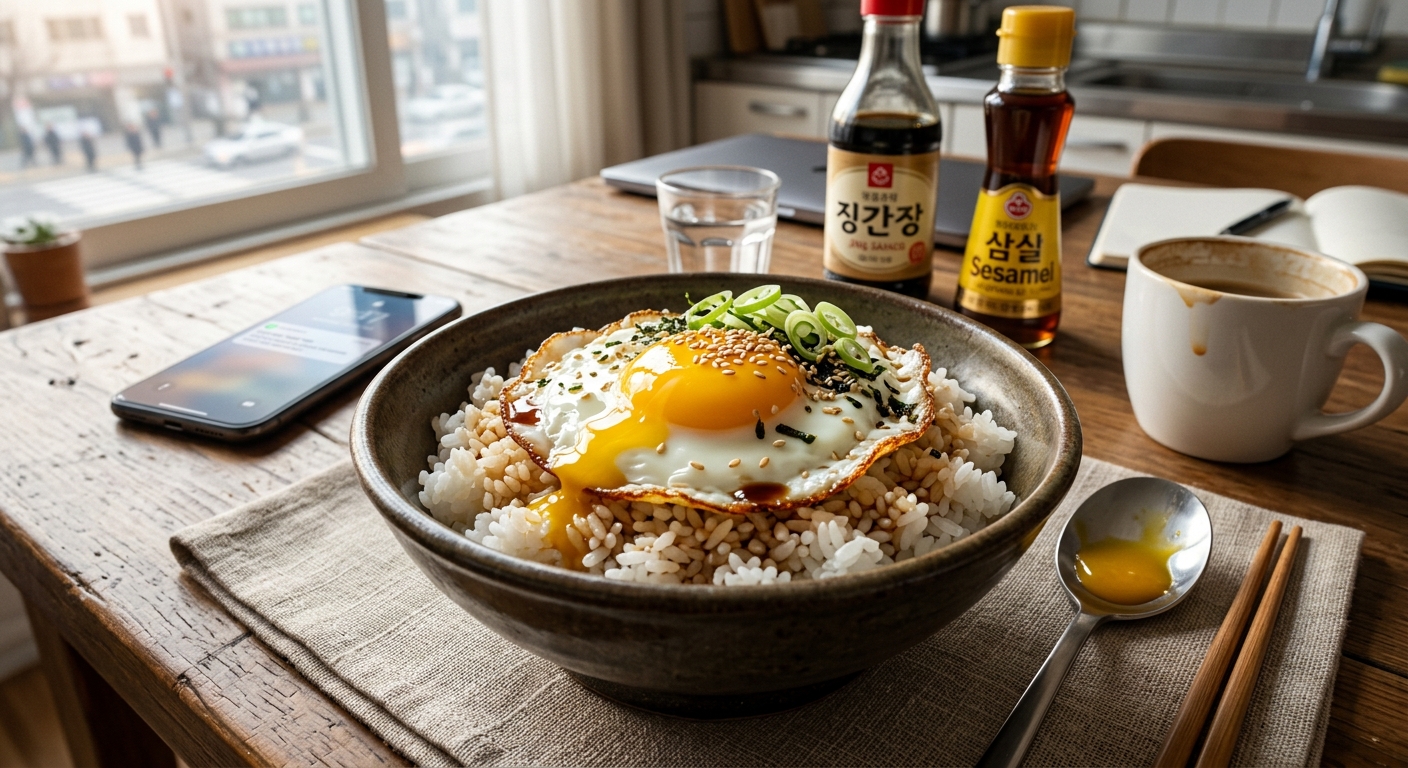 간단하게 차린 혼밥용 계란 비빔밥 한 그릇