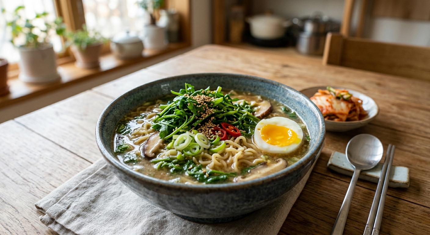 냉이와 계란, 채소를 더해 건강하게 즐기는 라면