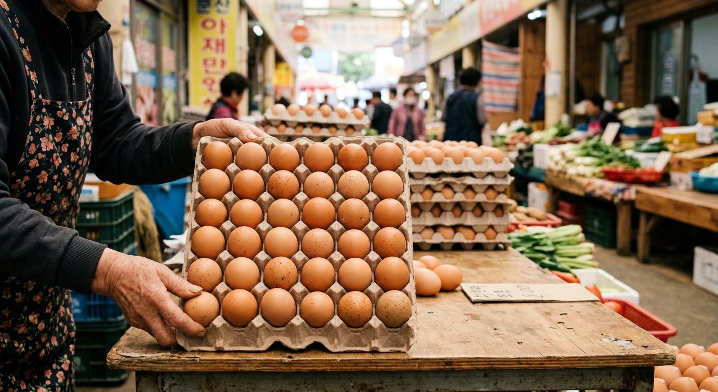 가정에서 계란 상태를 확인하며 적정 수량을 고르는 소비자의 모습