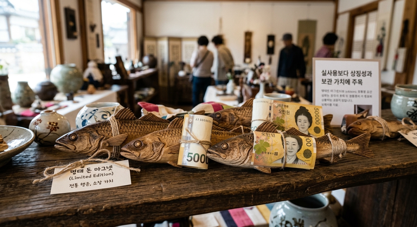 장식성과 상징성이 강조된 명태 마그넷 사용 예시 이미지