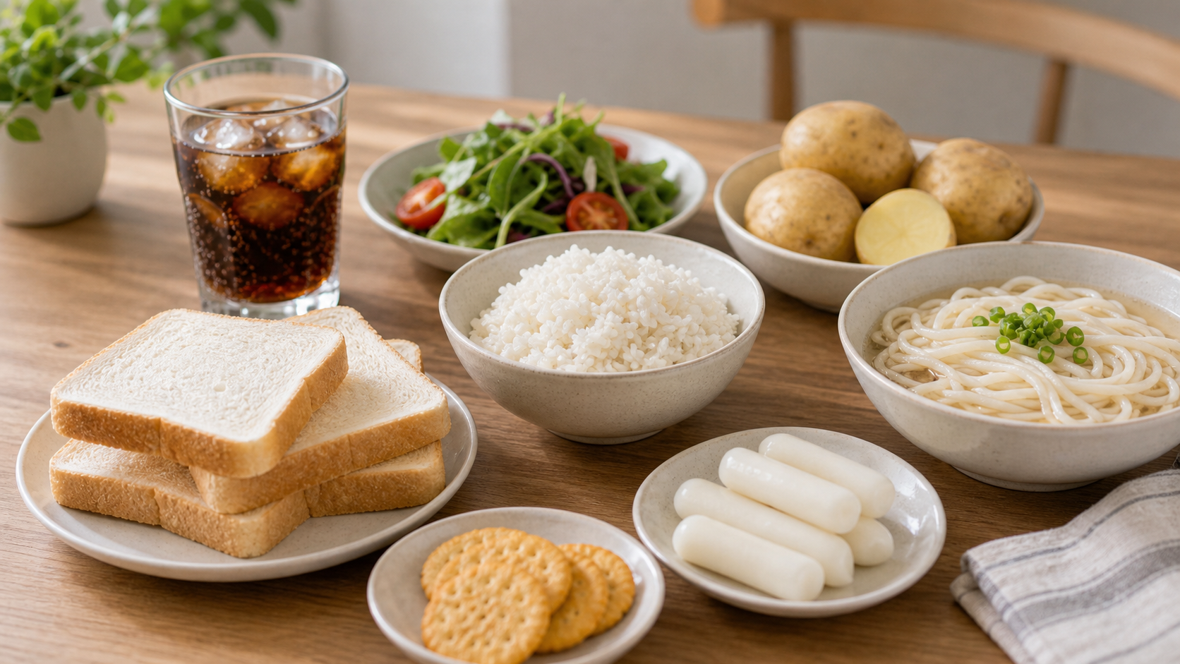 흰빵 흰쌀밥 단 음료 등 주의가 필요한 고GI 음식 사진